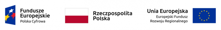 Od Lewej: Logo Fundusze Europejskie Polska Cyfrowa; Flaga Polski; Flaga Unii Europejskiej